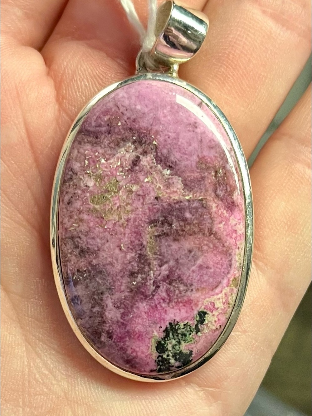 Cobalto Calcite pendant 925 Silver 30x58mm natural pink gemstone